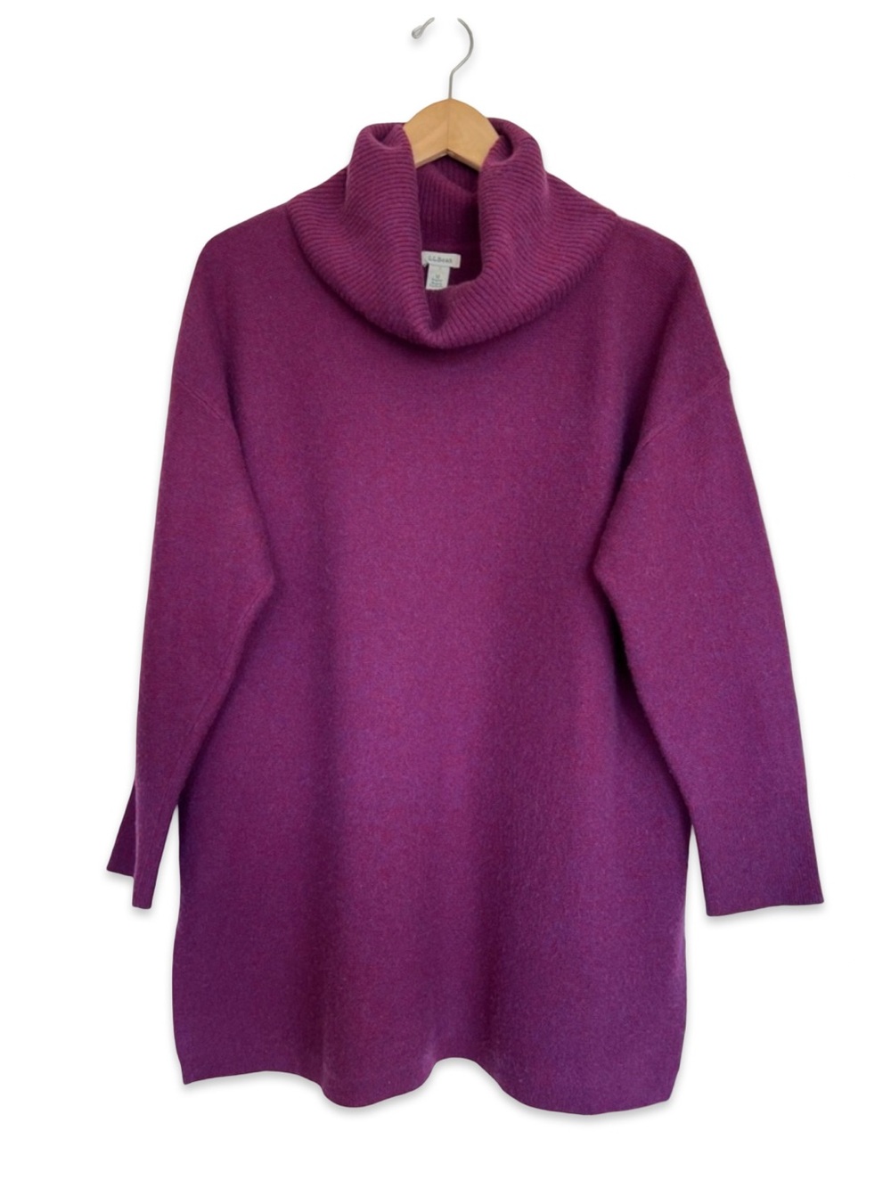L.L. Bean Women’s plum cashmere sweater Size M Cowl neck Lagenlook Relaxed Loose
